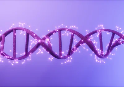 Purple DNA helix surrounded by plexus lines Purple DNA helix surrounded by plexus lines